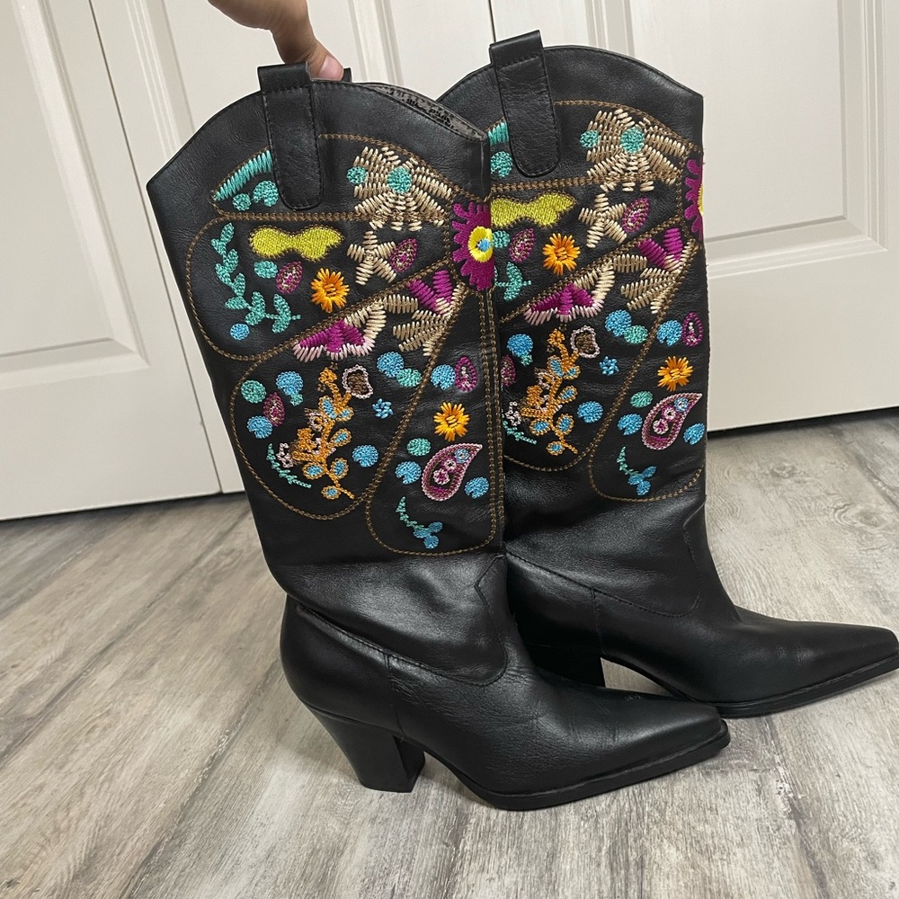 Embroidered Black Boots